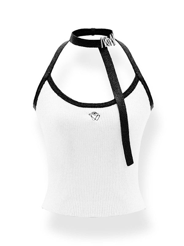 Knit Bi-Color Plain Set-Up Cardigan&Camisole