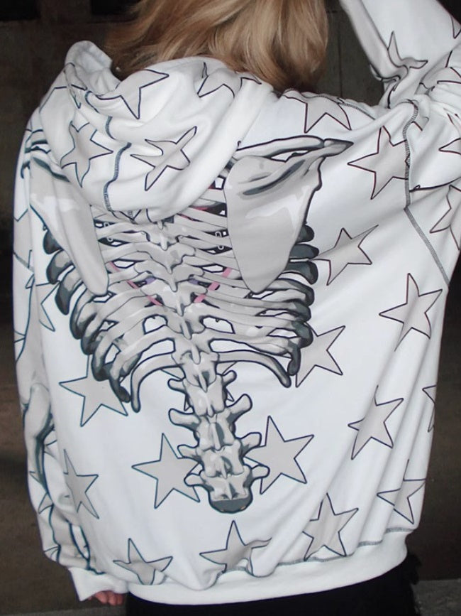 Star Skull Printed Loose ZIP-Up Parka