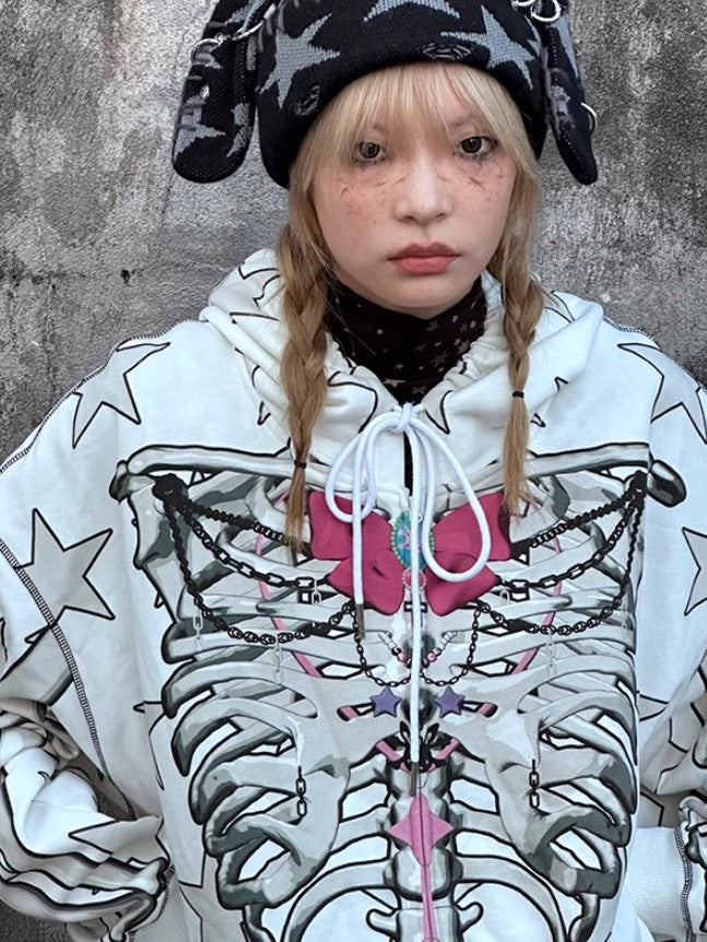 Star Skull Printed Loose ZIP-Up Parka