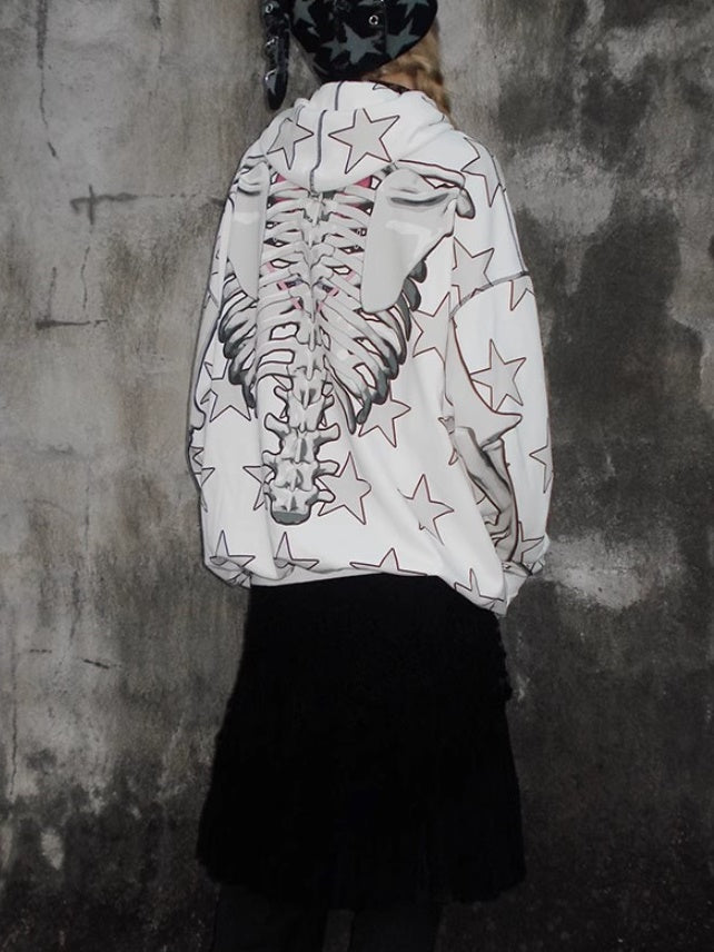 Star Skull Printed Loose ZIP-Up Parka