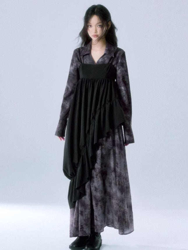 Kontrastes gekräuseltes Patchwork -Hosentuchkleid