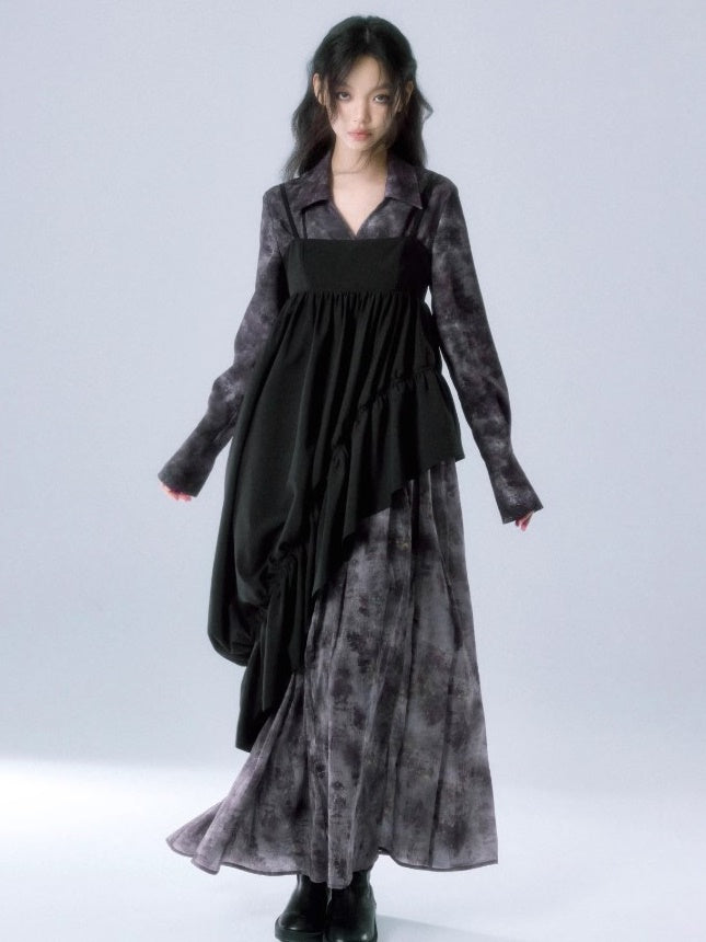 Kontrastes gekräuseltes Patchwork -Hosentuchkleid