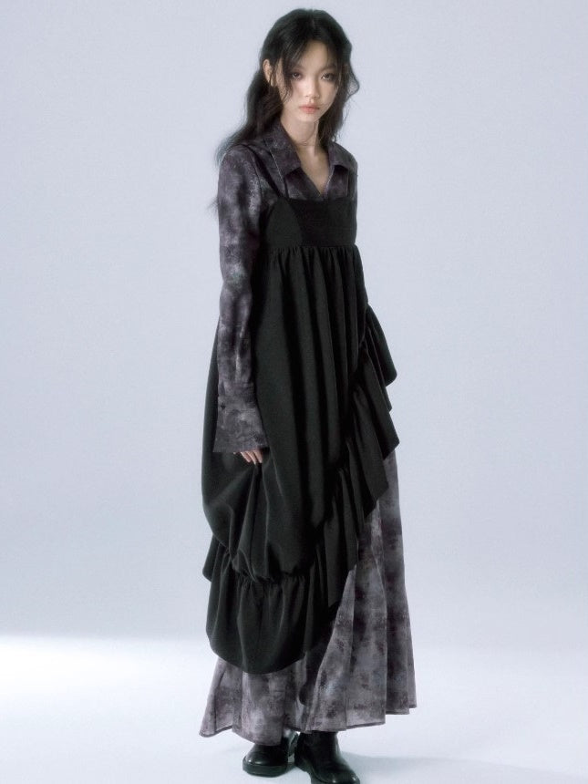 Kontrastes gekräuseltes Patchwork -Hosentuchkleid