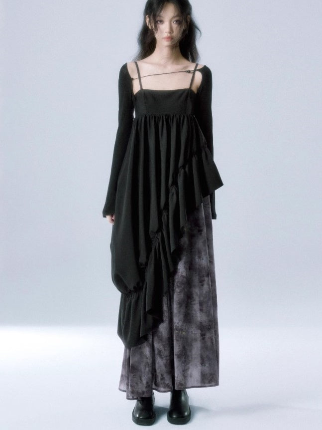 Kontrastes gekräuseltes Patchwork -Hosentuchkleid