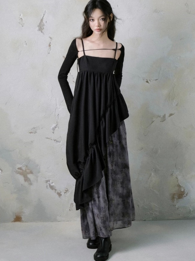 Kontrastes gekräuseltes Patchwork -Hosentuchkleid