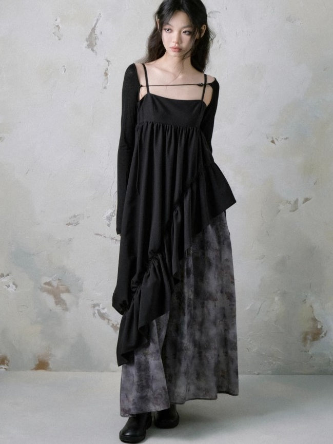 Kontrastes gekräuseltes Patchwork -Hosentuchkleid