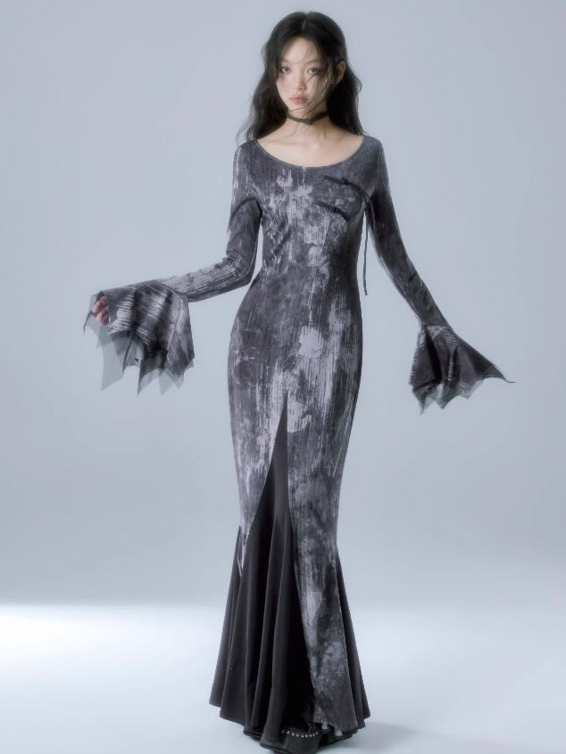 Print Long Sleeve Mermaid Dress