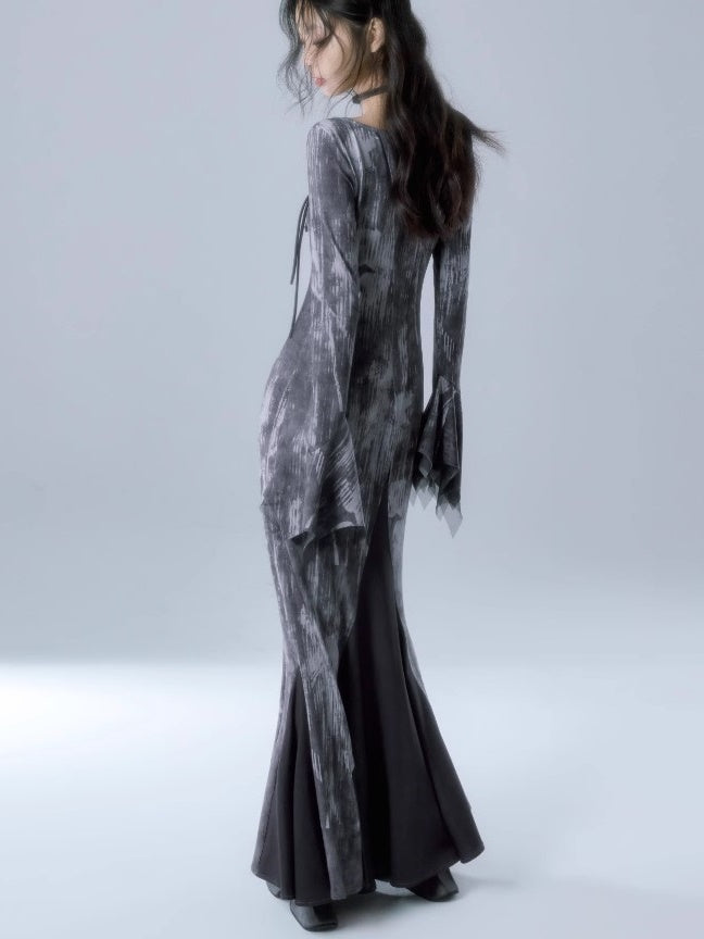 Print Long Sleeve Mermaid Dress