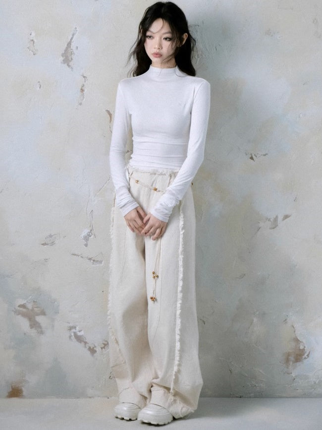 Embroidered Bottle Neck Slimming Bottoming Shirt