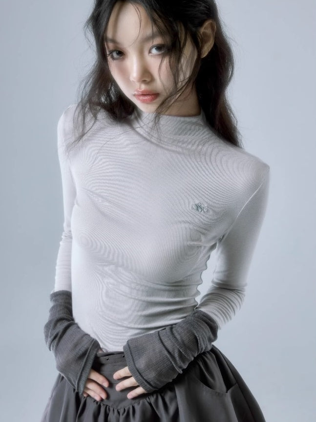 Embroidered Bottle Neck Slimming Bottoming Shirt
