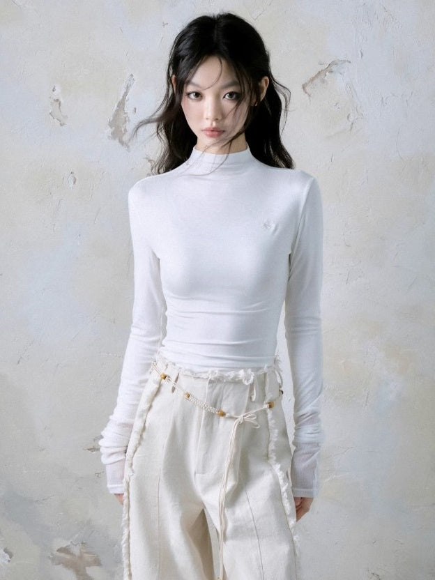 Embroidered Bottle Neck Slimming Bottoming Shirt