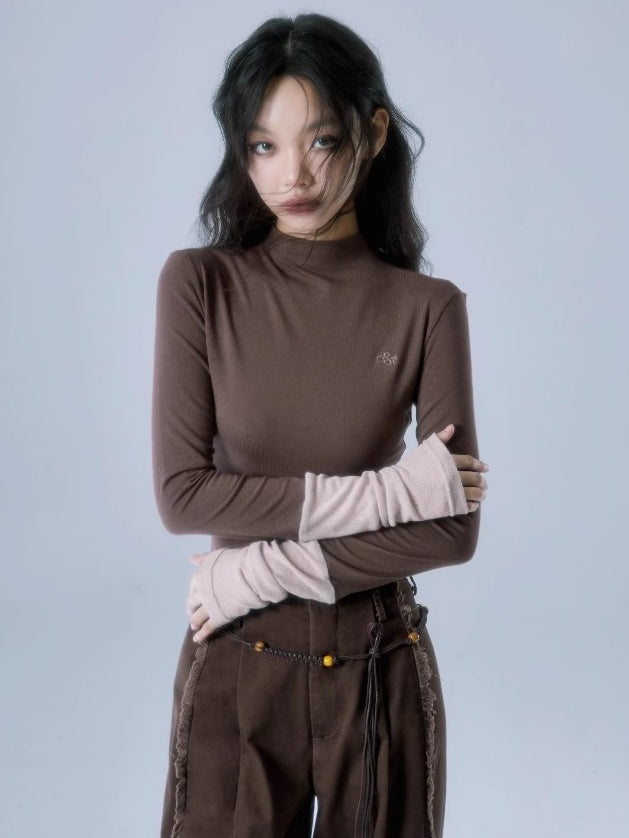 Embroidered Bottle Neck Slimming Bottoming Shirt