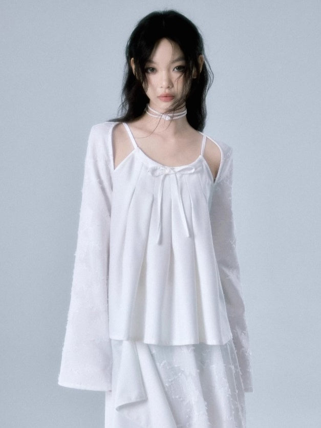 자카드 스위칭 컷 아웃 탑 및 계층 디자인 스커트