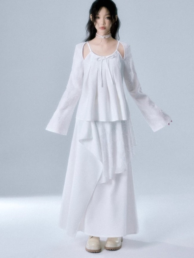 자카드 스위칭 컷 아웃 탑 및 계층 디자인 스커트