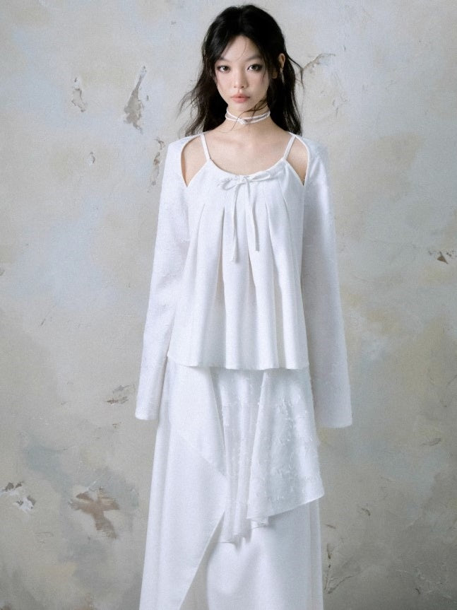 자카드 스위칭 컷 아웃 탑 및 계층 디자인 스커트