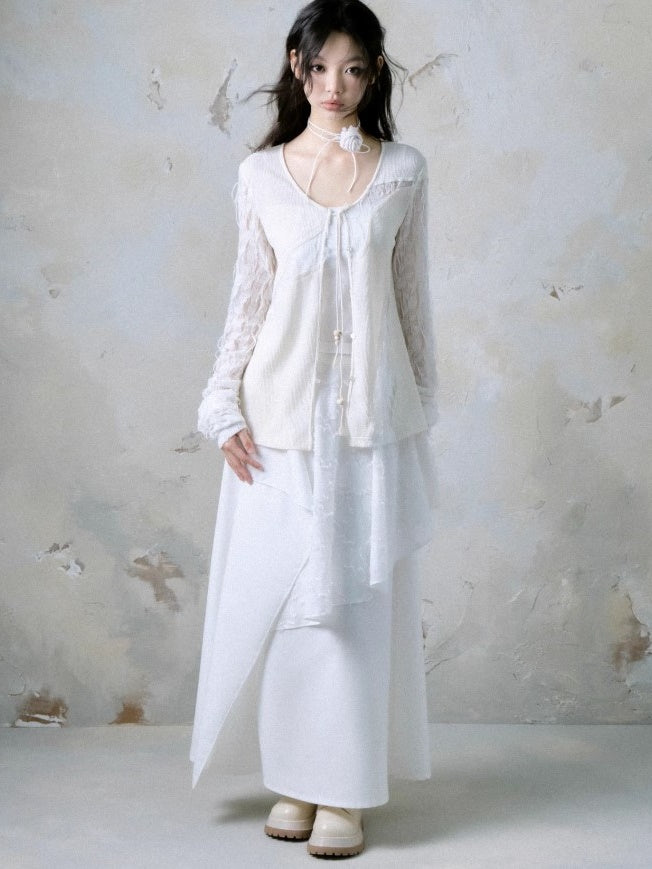 자카드 스위칭 컷 아웃 탑 및 계층 디자인 스커트