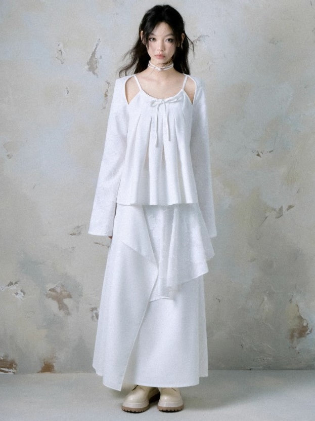 자카드 스위칭 컷 아웃 탑 및 계층 디자인 스커트