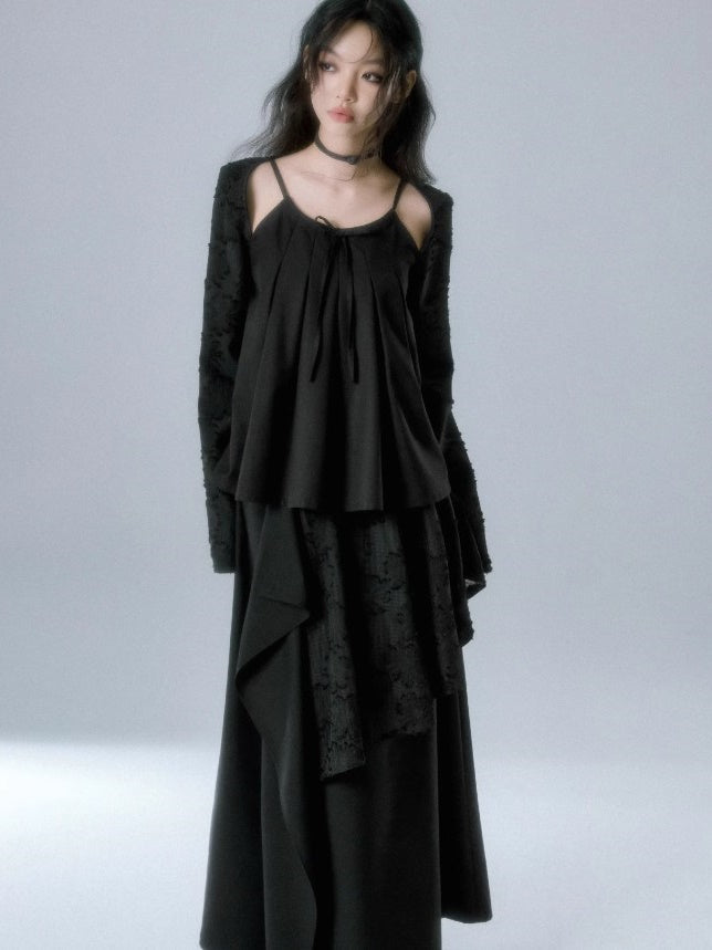 자카드 스위칭 컷 아웃 탑 및 계층 디자인 스커트