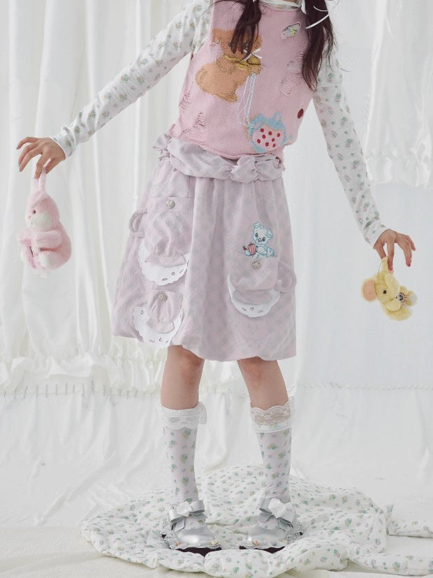 자카드 티 컵 포켓 풍선 치마