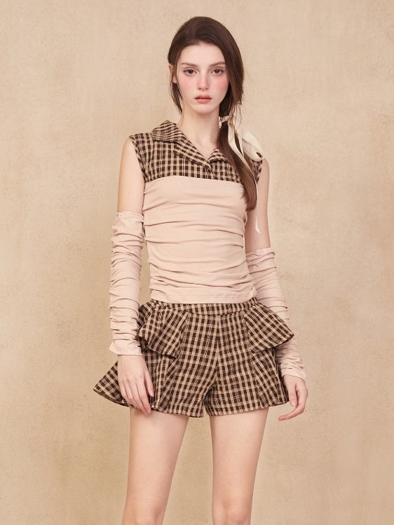 Plaid fliegende Ärmel -Top & Armabdeckung