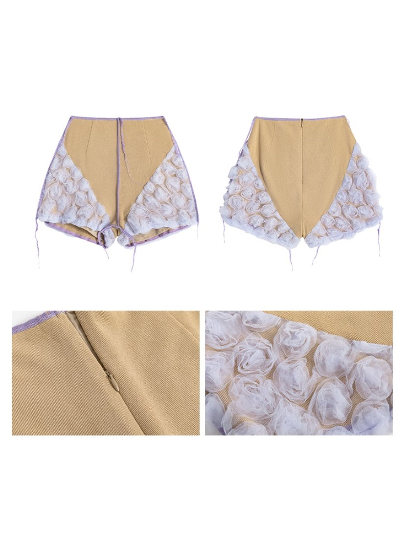 Mesh Spleißen kurzärmeliges Top & High -Taille -Shorts