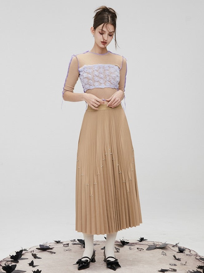 Mesh Spleißen kurzärmeliges Top & High -Taille -Shorts