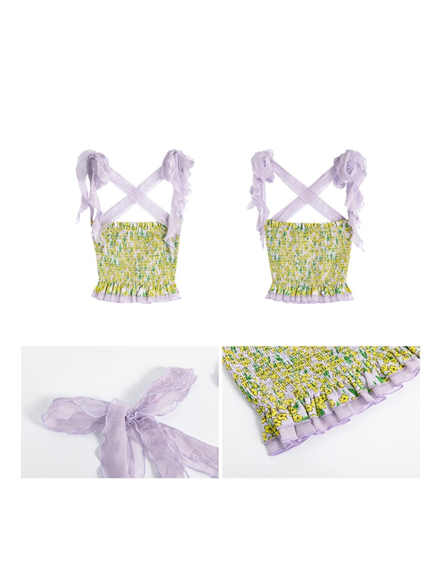 Floral Strap Shirring Tube Top