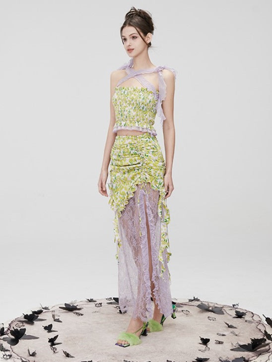 Floral Strap Shirring Tube Top