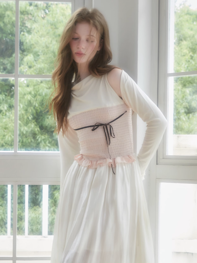 소매 셜링 스티치 원피스 & 볼로로