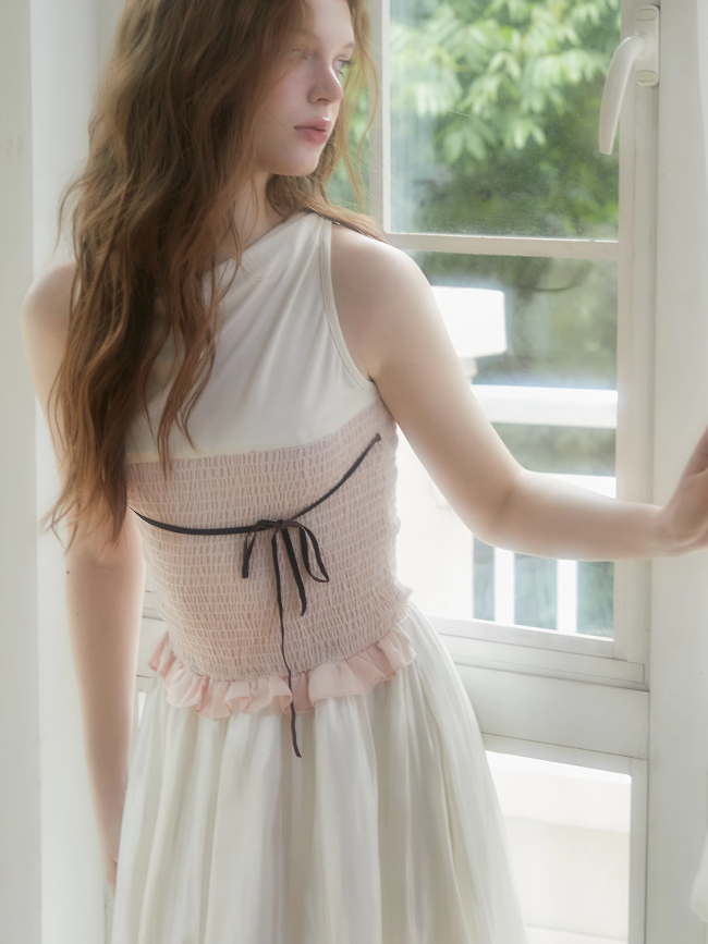 소매 셜링 스티치 원피스 & 볼로로