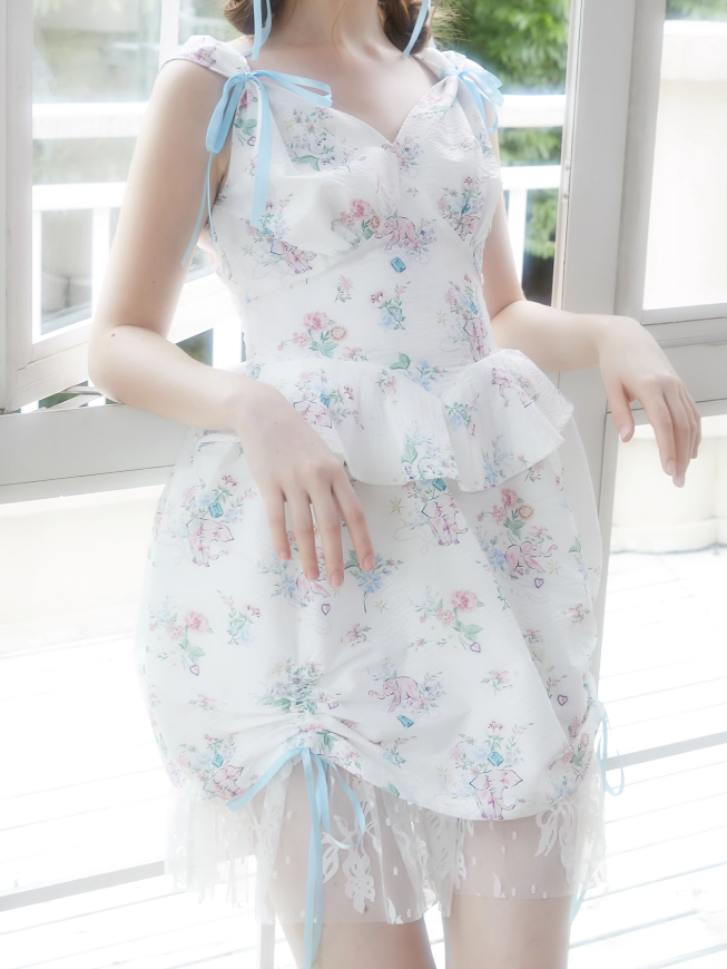 Floral Printed Fake Layered Sleeveless Dress