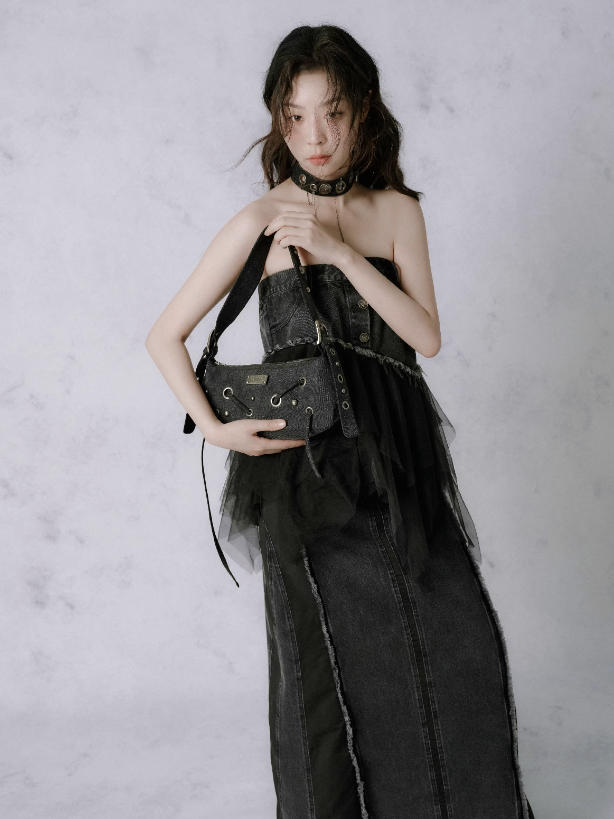 Irregular Rivet Denim Underarm Bag