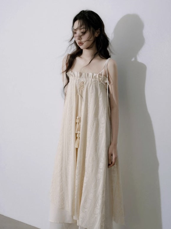 레이스 술식 서스펜더 원피스 및 캐주얼 바지