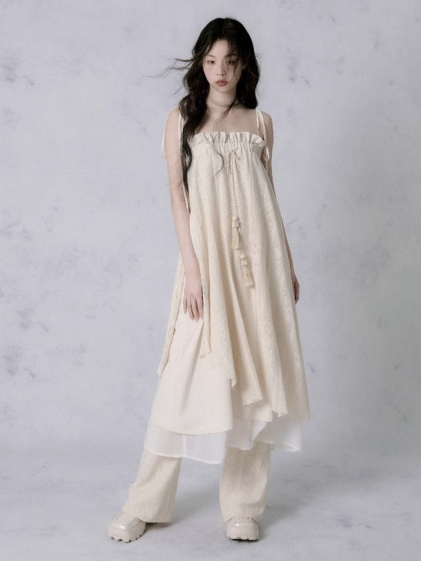 레이스 술식 서스펜더 원피스 및 캐주얼 바지