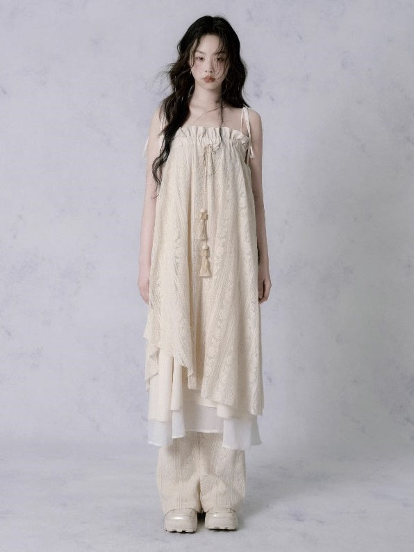 레이스 술식 서스펜더 원피스 및 캐주얼 바지