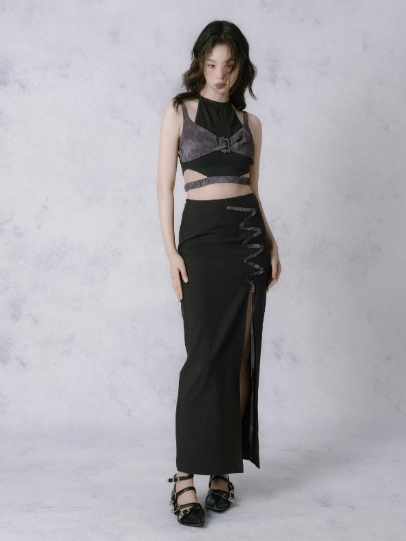 깊은 분할 i 라인 스커트