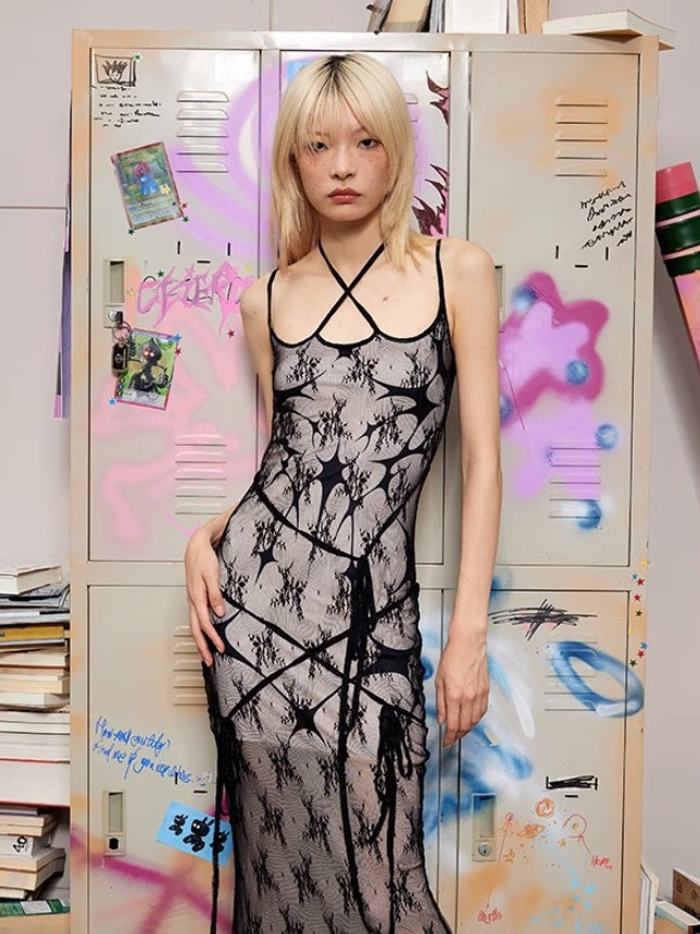 레이스 프린트 인어 드레스