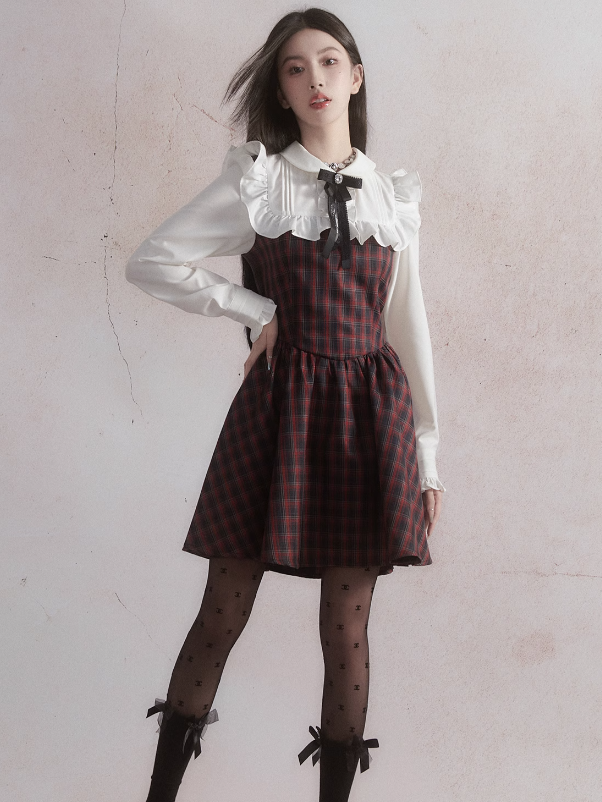 격자 무늬 인형 칼라 드레스