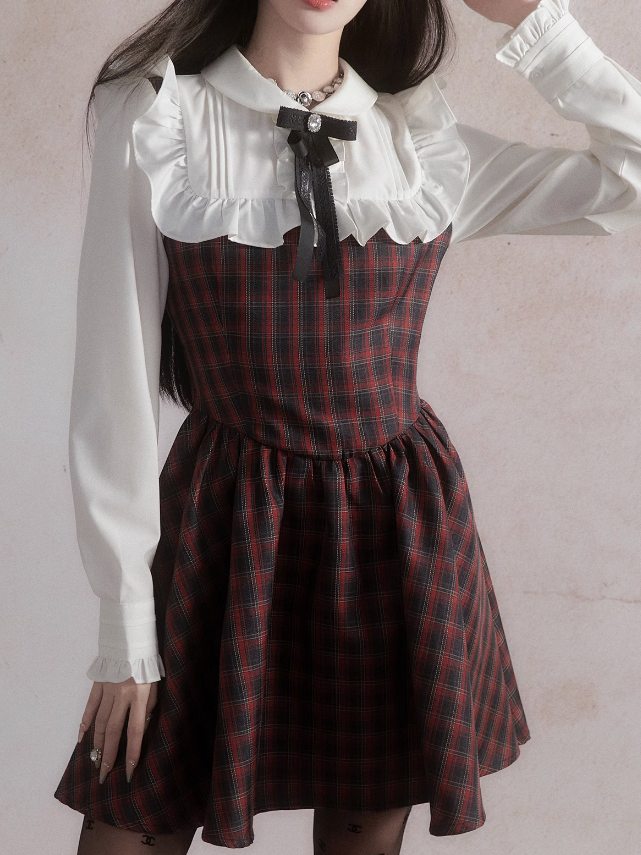 격자 무늬 인형 칼라 드레스