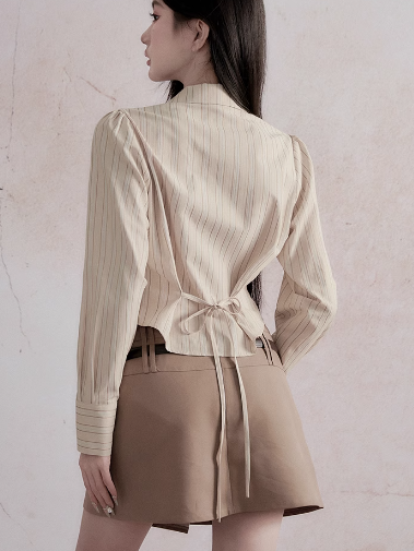 Retro SchoolGirl Jacket & Mini Skirt & Lace-Up Shirt