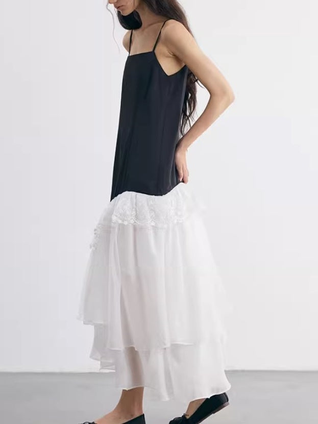 Curved Stitching Design Lace Trimmed Slip Dress