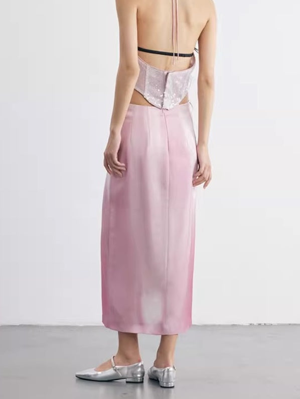 Ombre-print Cuffed Slit Skirt