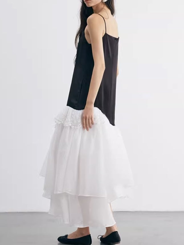 Curved Stitching Design Lace Trimmed Slip Dress
