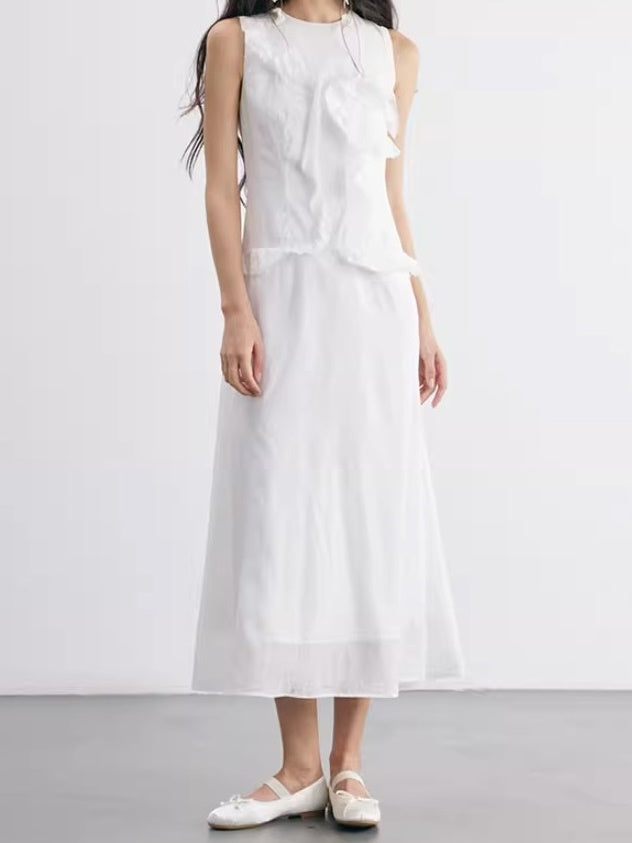 Irregular Curved Three-dimensional Lace Sleeveless Dress
