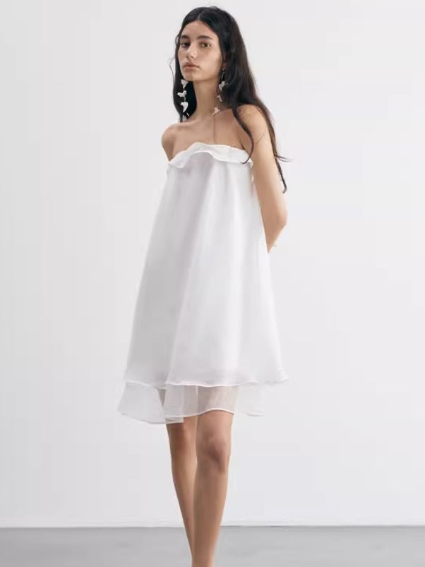Irregular Cuffed Design Multi-layer Bare Top Dress