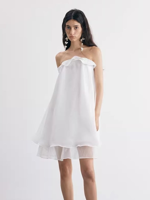 Irregular Cuffed Design Multi-layer Bare Top Dress