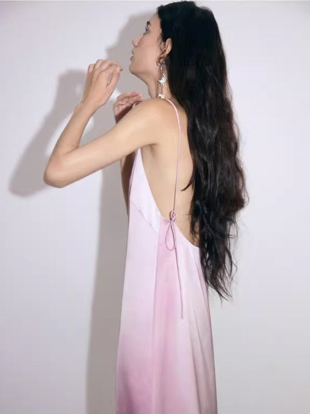 그라디언트 오픈 백 인쇄 슬링 드레스