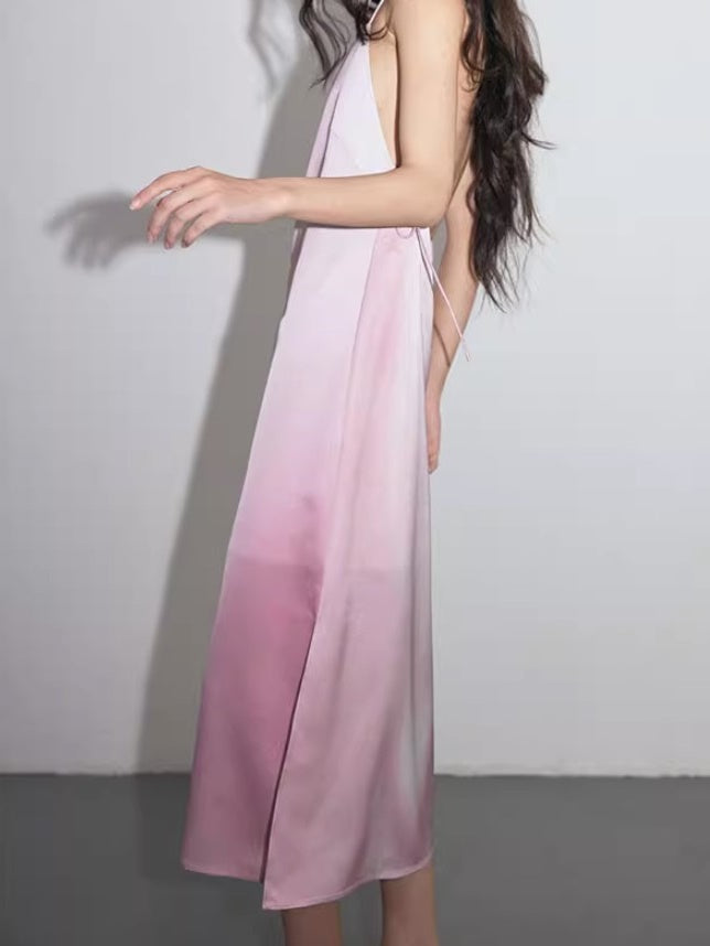 그라디언트 오픈 백 인쇄 슬링 드레스