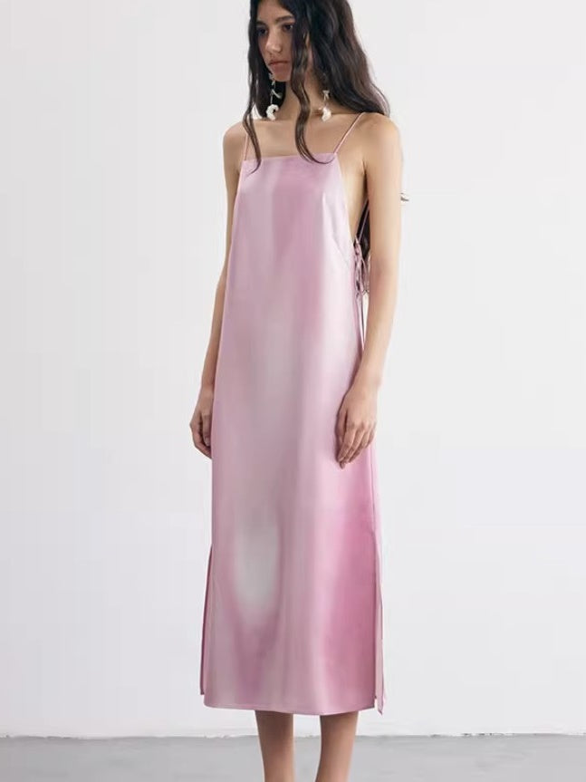 그라디언트 오픈 백 인쇄 슬링 드레스