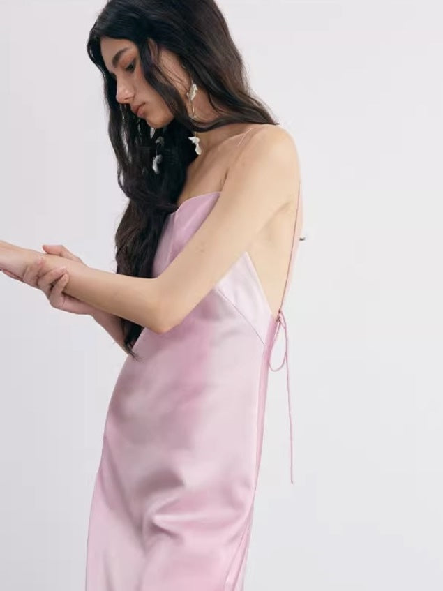 그라디언트 오픈 백 인쇄 슬링 드레스